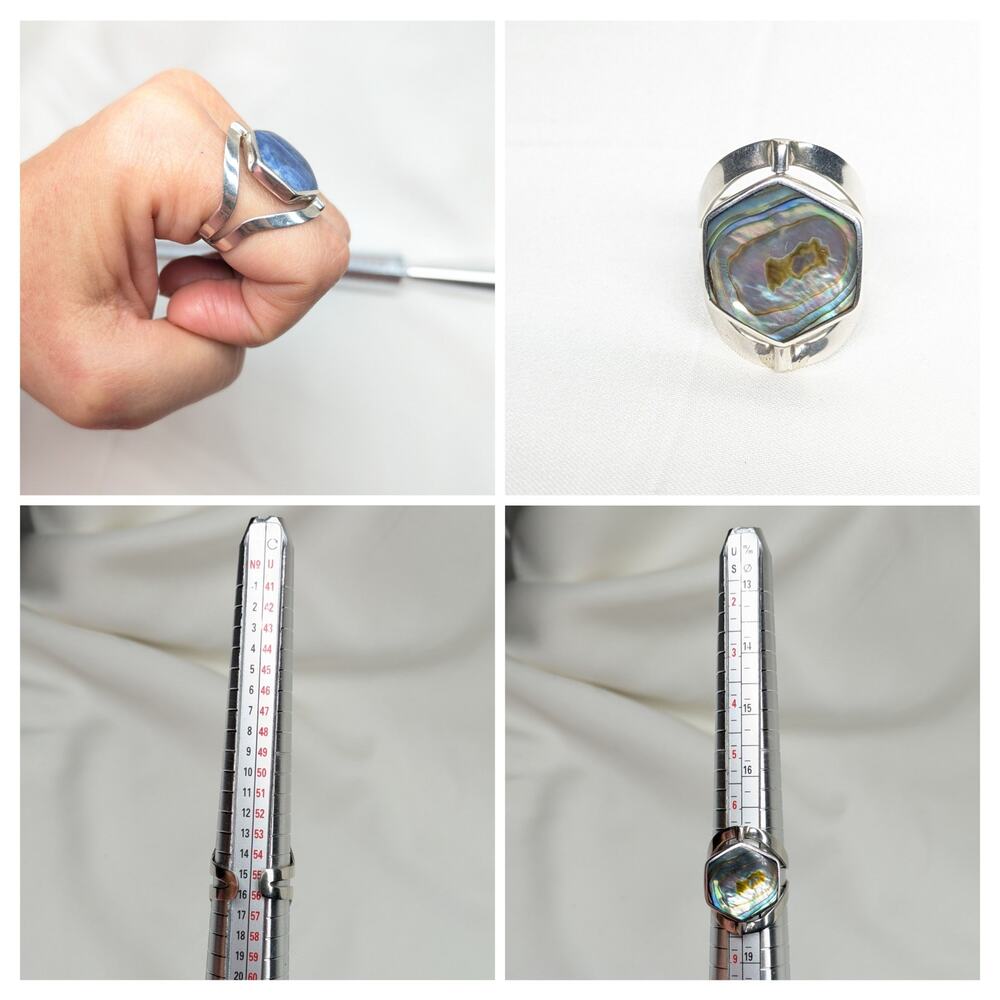 950 Peruvian Solid Silver Flip Ring Blue-Shell Ge… - image 3